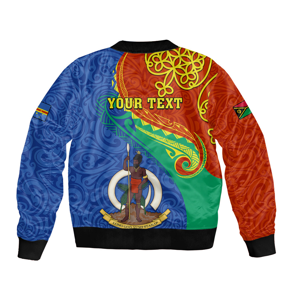 Personalized Tafea Day Sleeve Zip Bomber Jacket Sand Drawing Vanuatuan Pattern LT05 - Polynesian Pride