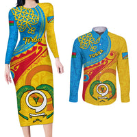 Torba Day Couples Matching Long Sleeve Bodycon Dress and Long Sleeve Button Shirts Sand Drawing Vanuatuan Pattern LT05 Yellow - Polynesian Pride