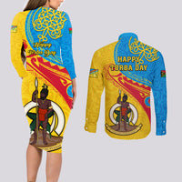 Torba Day Couples Matching Long Sleeve Bodycon Dress and Long Sleeve Button Shirts Sand Drawing Vanuatuan Pattern LT05 - Polynesian Pride
