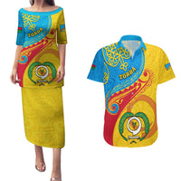 Torba Day Couples Matching Puletasi Dress and Hawaiian Shirt Sand Drawing Vanuatuan Pattern LT05 Yellow - Polynesian Pride