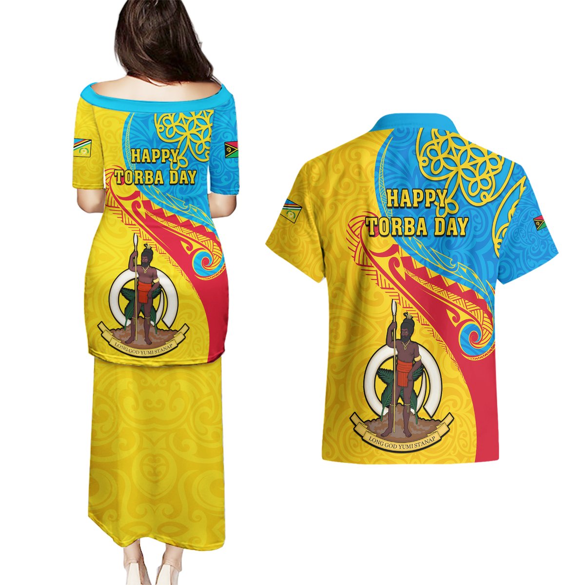Torba Day Couples Matching Puletasi Dress and Hawaiian Shirt Sand Drawing Vanuatuan Pattern LT05 - Polynesian Pride