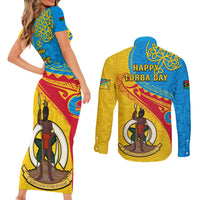 Torba Day Couples Matching Short Sleeve Bodycon Dress and Long Sleeve Button Shirts Sand Drawing Vanuatuan Pattern LT05 - Polynesian Pride
