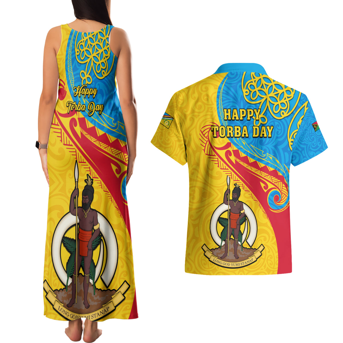 Torba Day Couples Matching Tank Maxi Dress and Hawaiian Shirt Sand Drawing Vanuatuan Pattern LT05 - Polynesian Pride