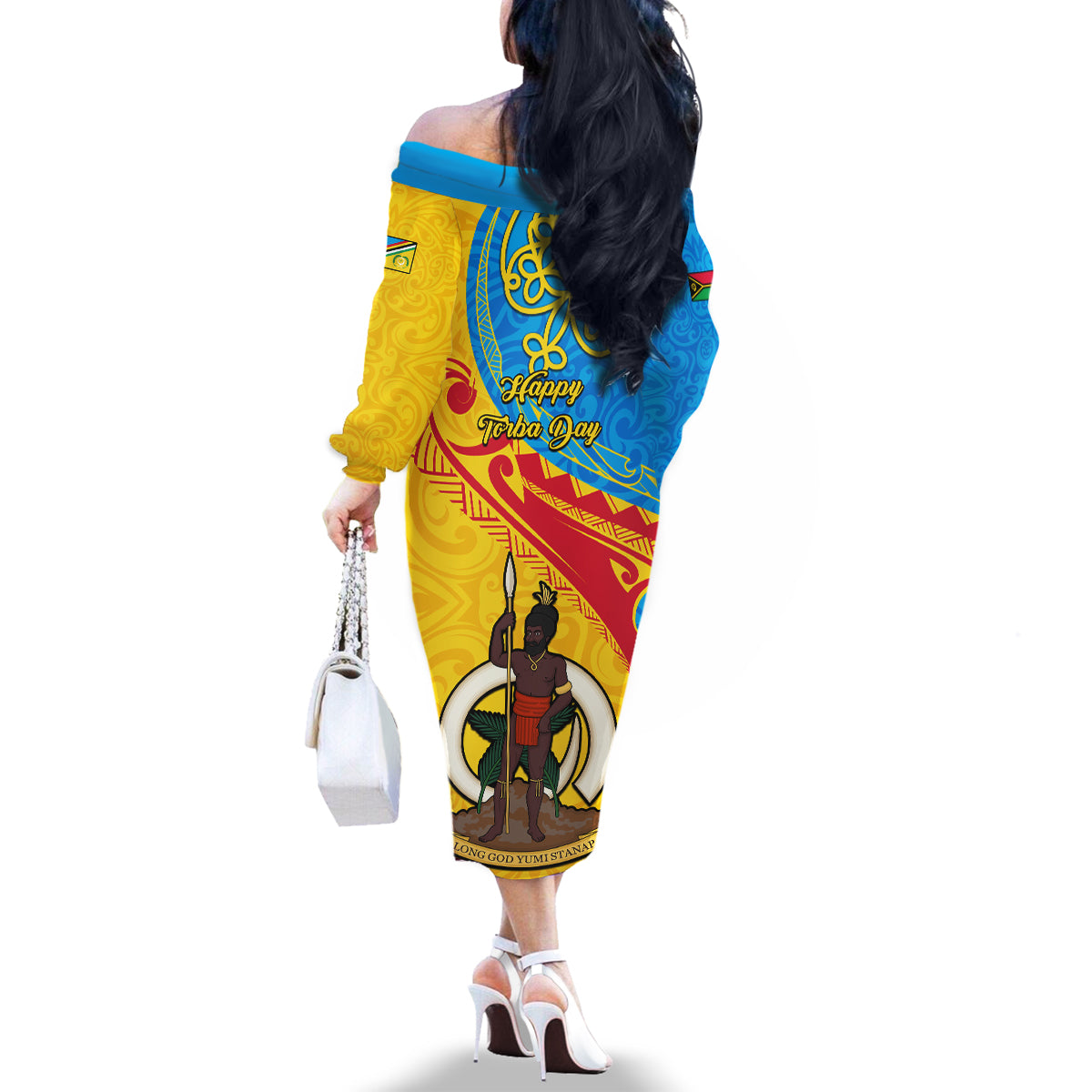 torba-day-family-matching-off-shoulder-long-sleeve-dress-and-hawaiian-shirt-sand-drawing-vanuatuan-pattern