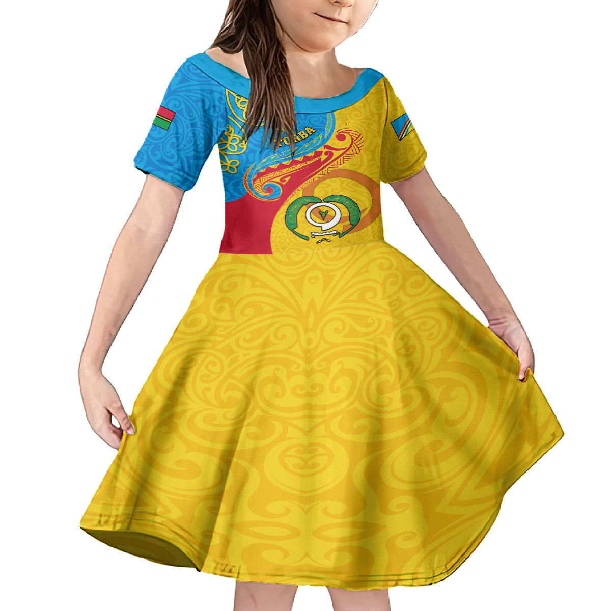 torba-day-kid-short-sleeve-dress-sand-drawing-vanuatuan-pattern