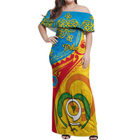 Torba Day Off Shoulder Maxi Dress Sand Drawing Vanuatuan Pattern LT05 Women Yellow - Polynesian Pride