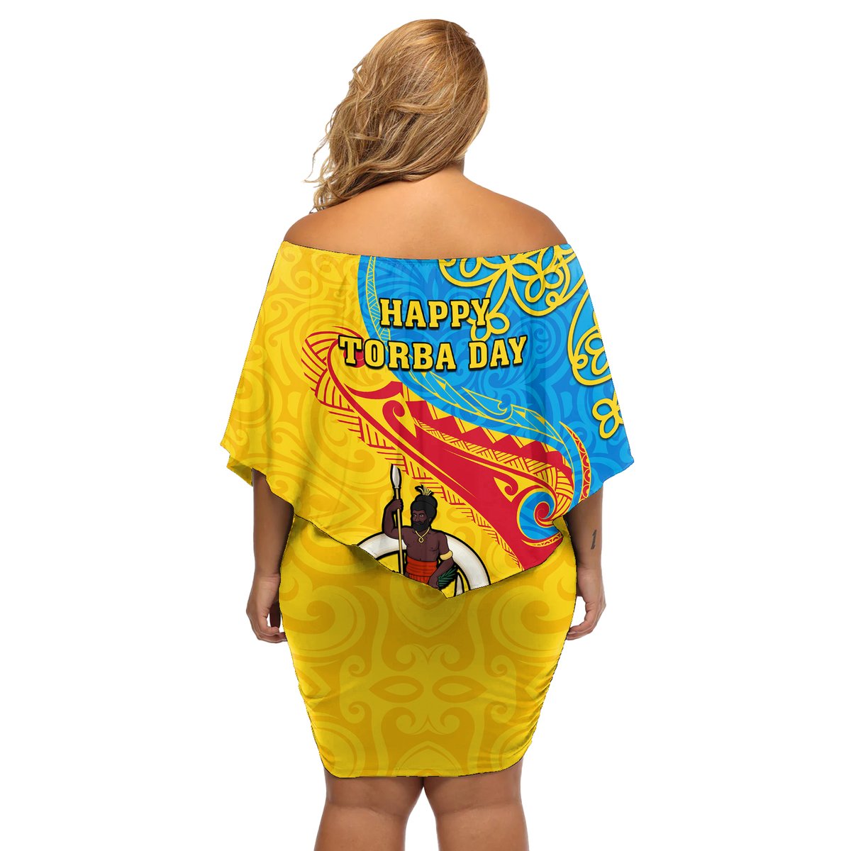 Torba Day Off Shoulder Short Dress Sand Drawing Vanuatuan Pattern LT05 - Polynesian Pride