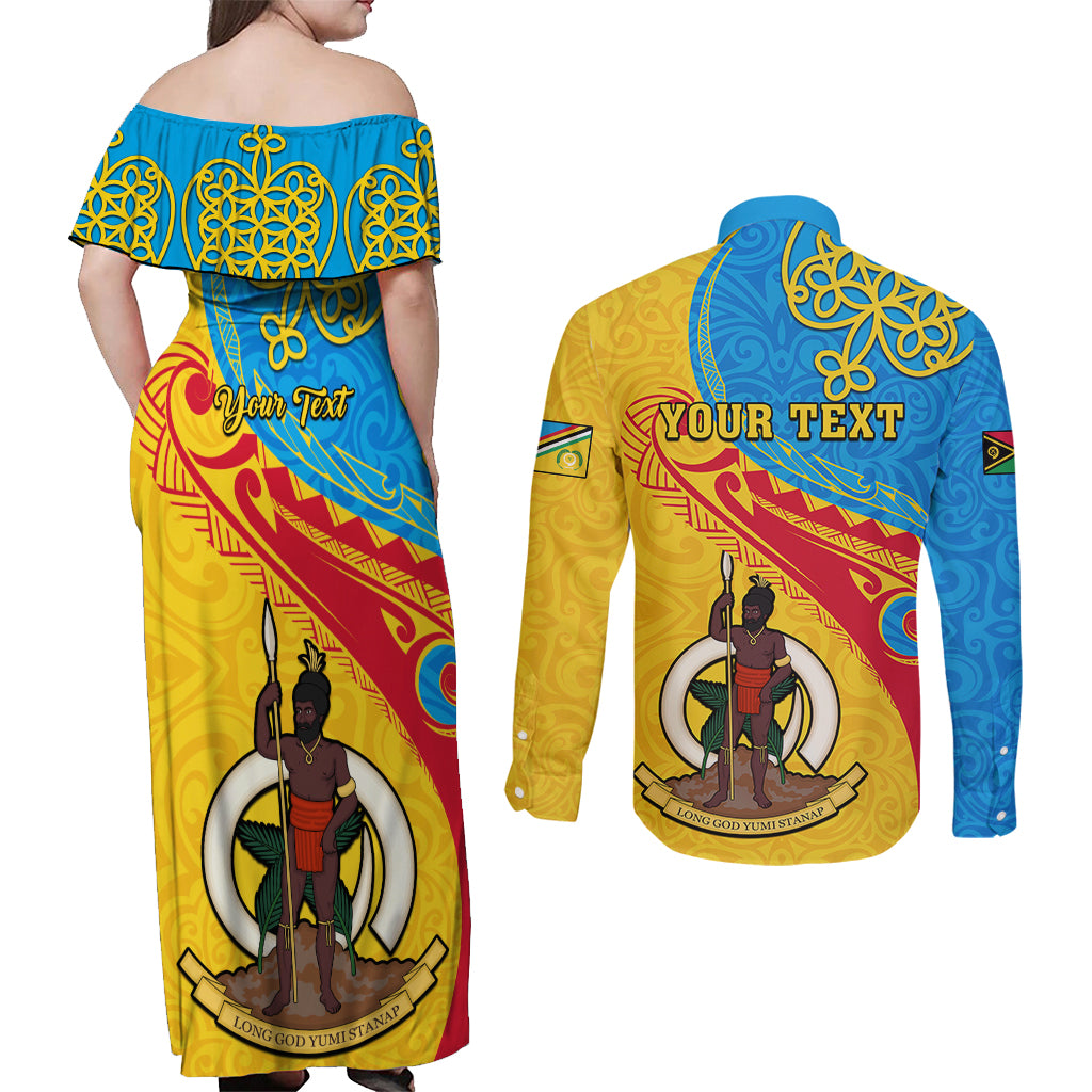 Personalized Torba Day Couples Matching Off Shoulder Maxi Dress and Long Sleeve Button Shirts Sand Drawing Vanuatuan Pattern LT05 - Polynesian Pride