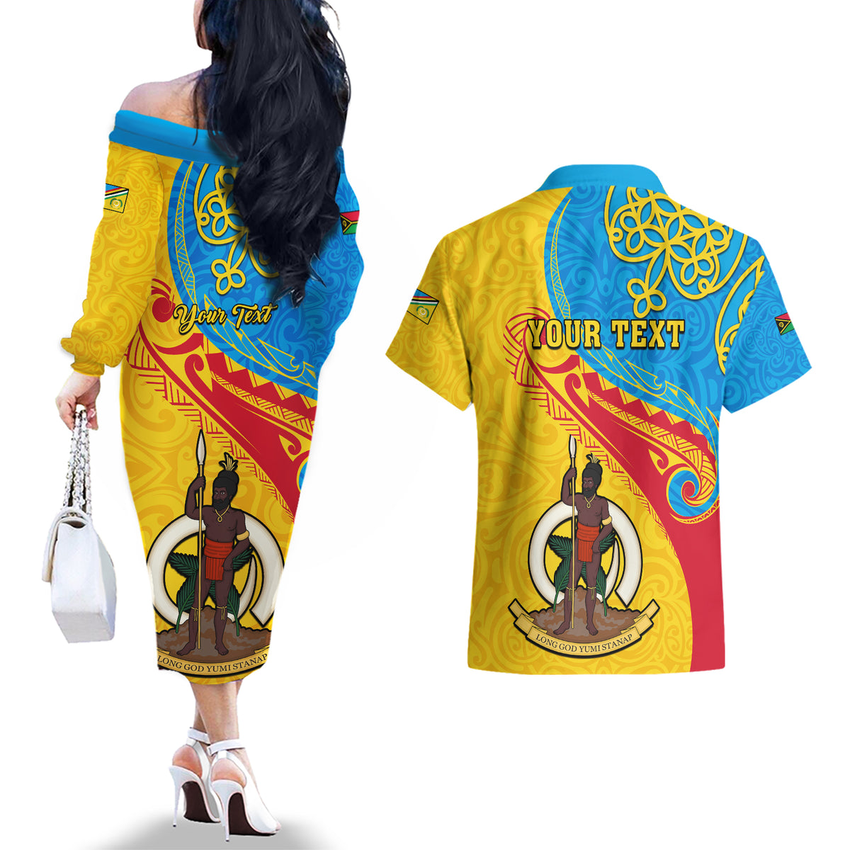 Personalized Torba Day Couples Matching Off The Shoulder Long Sleeve Dress and Hawaiian Shirt Sand Drawing Vanuatuan Pattern LT05 - Polynesian Pride