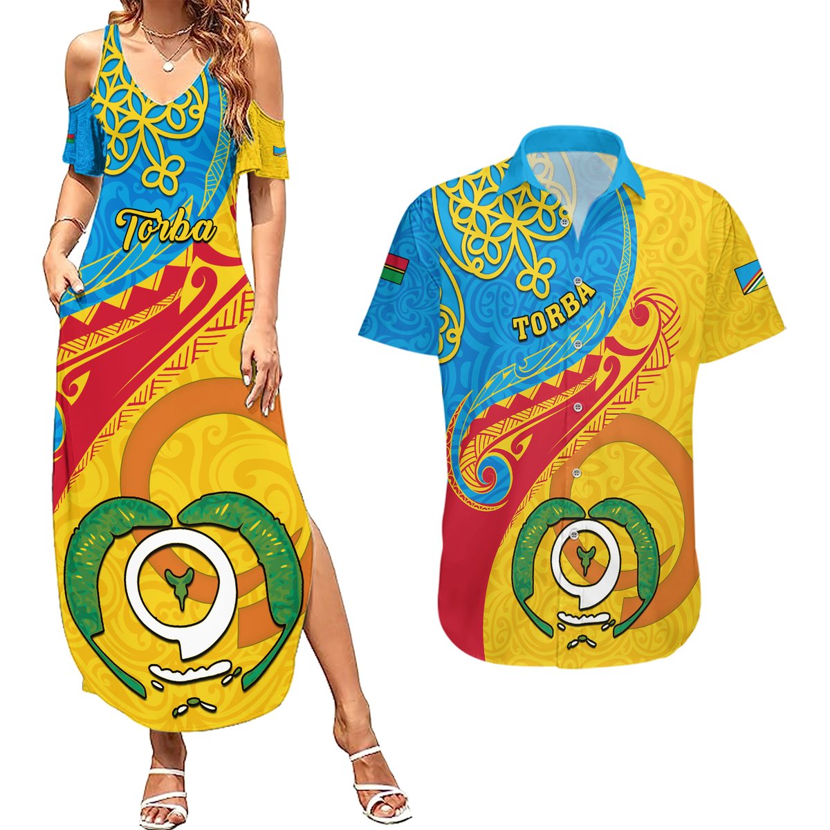 Personalized Torba Day Couples Matching Summer Maxi Dress and Hawaiian Shirt Sand Drawing Vanuatuan Pattern LT05 Yellow - Polynesian Pride