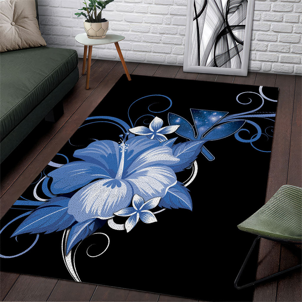 Hawaii Makahiki Kanaka Maoli Area Rug Blue Hibiscus Floral Vibes