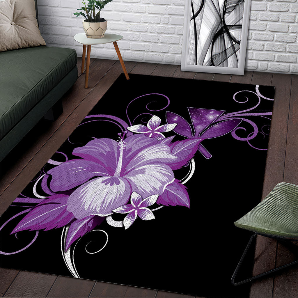 Hawaii Makahiki Kanaka Maoli Area Rug Purple Hibiscus Floral Vibes