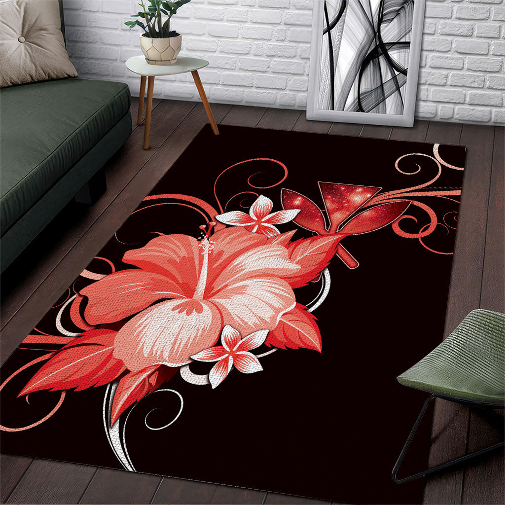 Hawaii Makahiki Kanaka Maoli Area Rug Red Hibiscus Floral Vibes