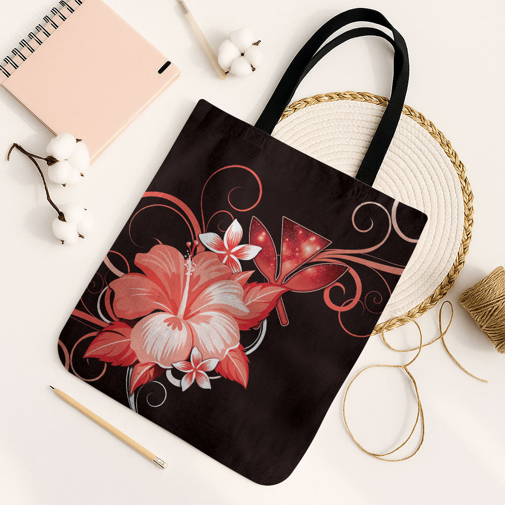 Hawaii Makahiki Kanaka Maoli Tote Bag Red Hibiscus Floral Vibes LT05 Black Strap One Size Red - Polynesian Pride