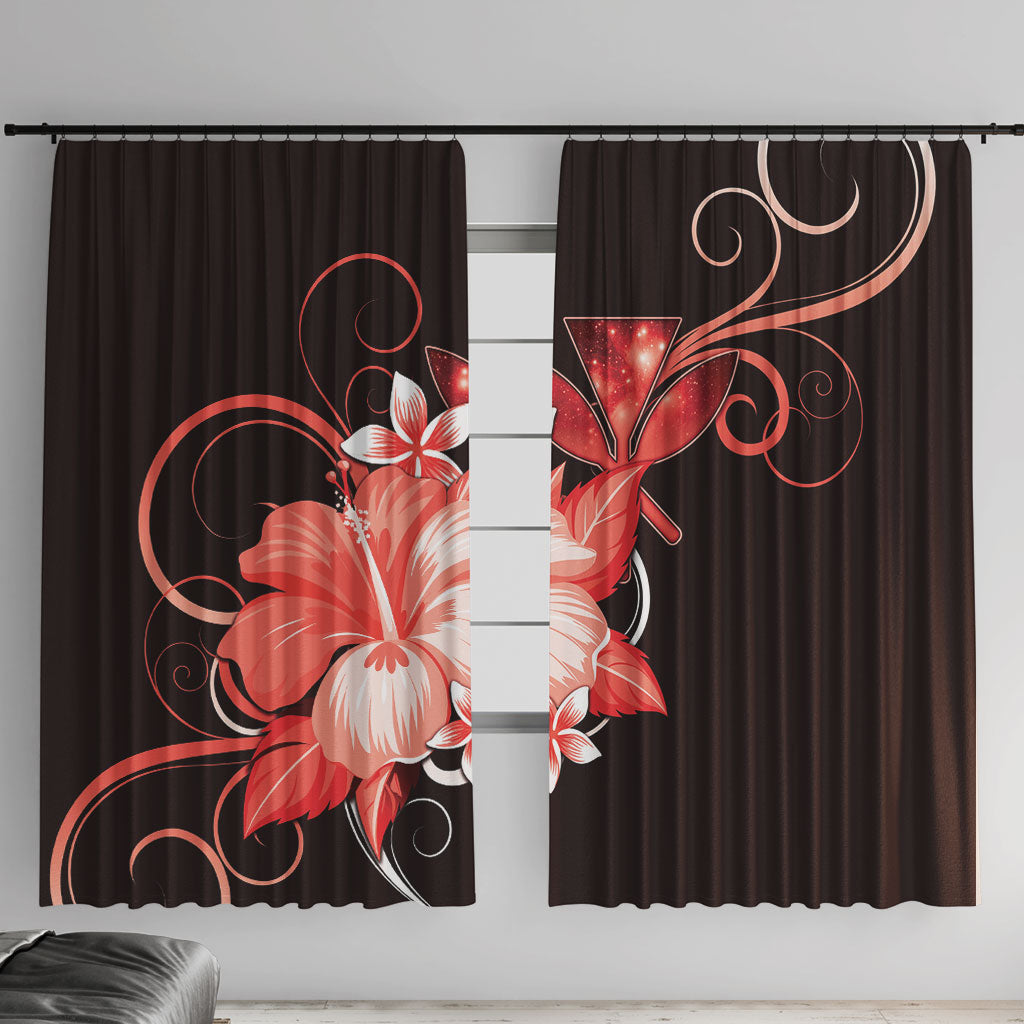 Hawaii Makahiki Kanaka Maoli Window Curtain Red Hibiscus Floral Vibes LT05 With Hooks Red - Polynesian Pride