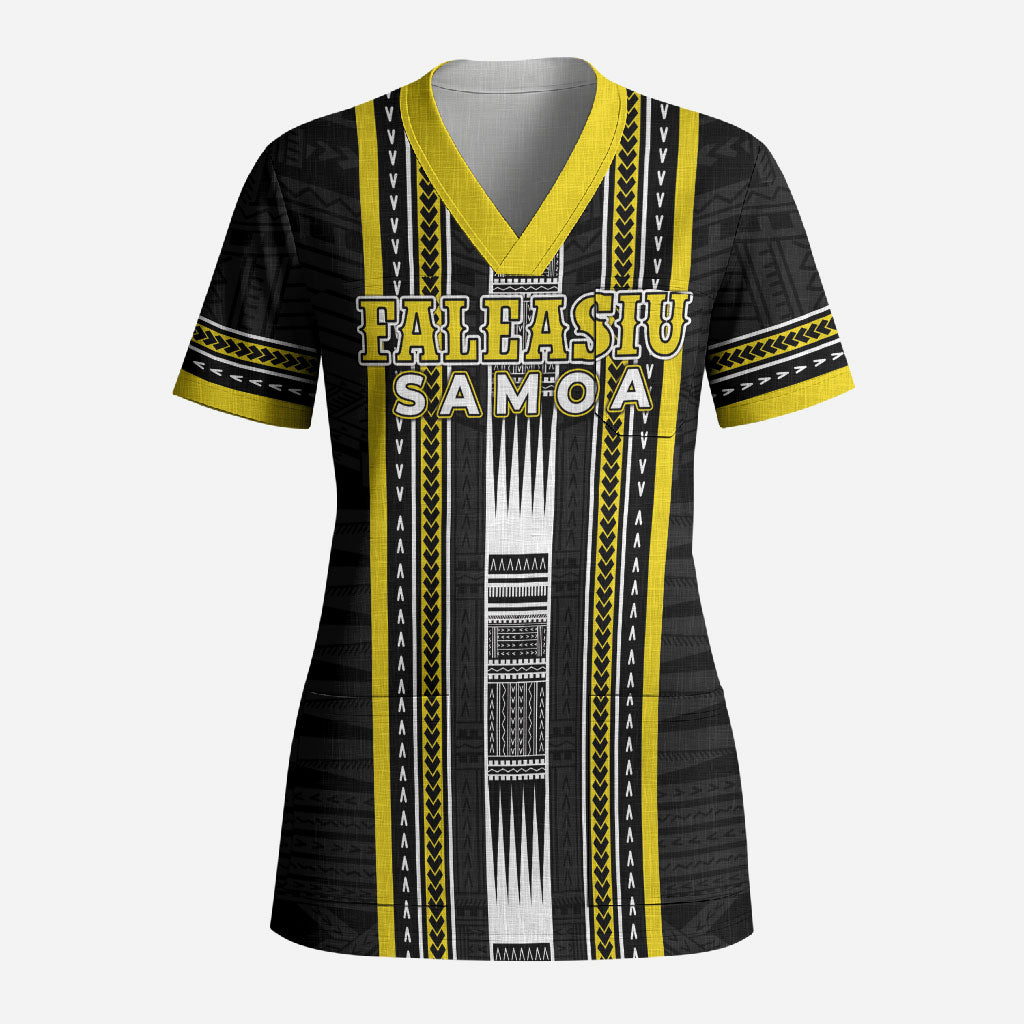 Personalised Faleasiu Samoa Scrub Top Samoan Tribal Pattern