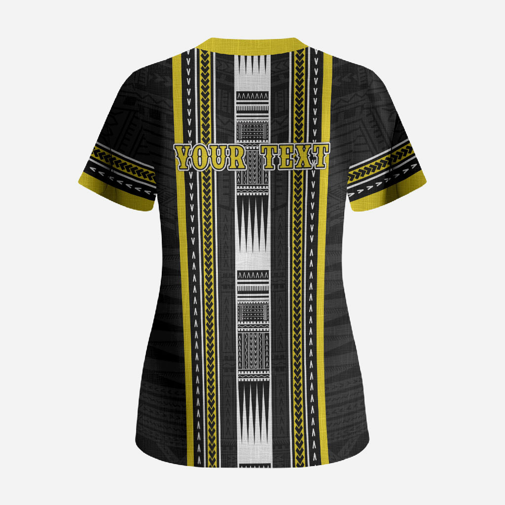 Personalised Faleasiu Samoa Scrub Top Samoan Tribal Pattern