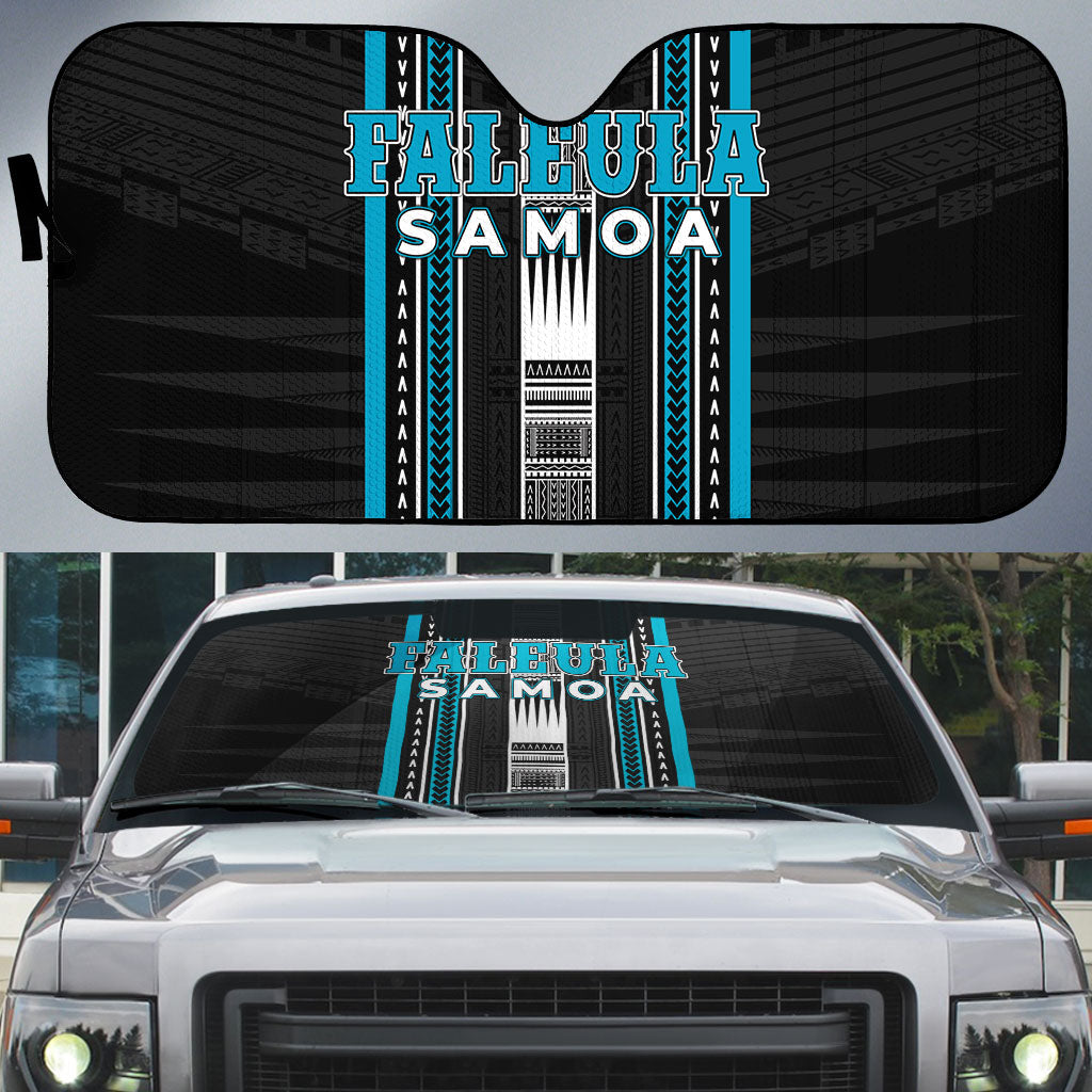 Faleula Samoa Auto Sun Shade Samoan Tribal Pattern LT05 Blue - Polynesian Pride