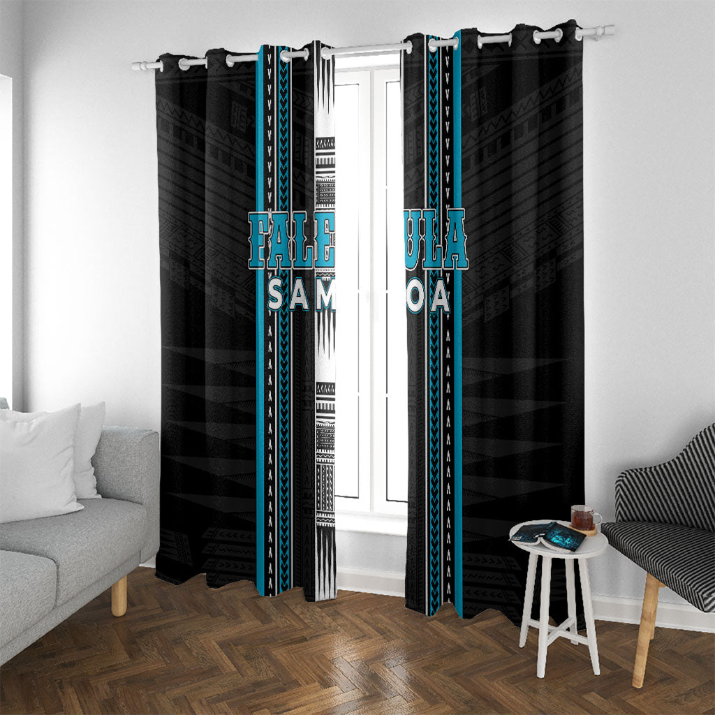 Faleula Samoa Window Curtain Samoan Tribal Pattern LT05 With Grommets Blue - Polynesian Pride