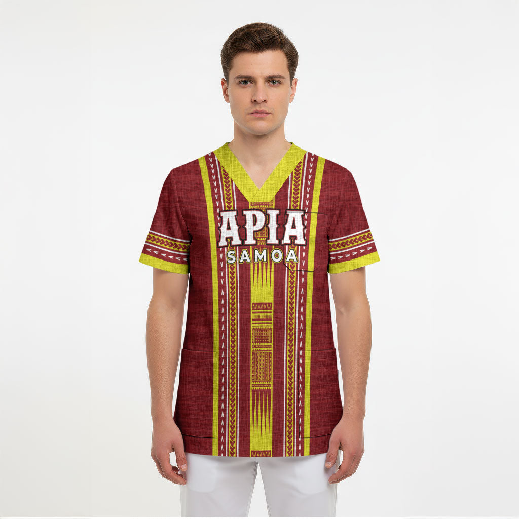 Personalised Apia Samoa Scrub Top Samoan Tribal Pattern
