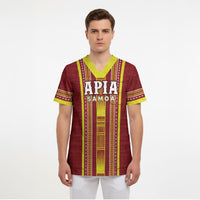 Personalised Apia Samoa Scrub Top Samoan Tribal Pattern