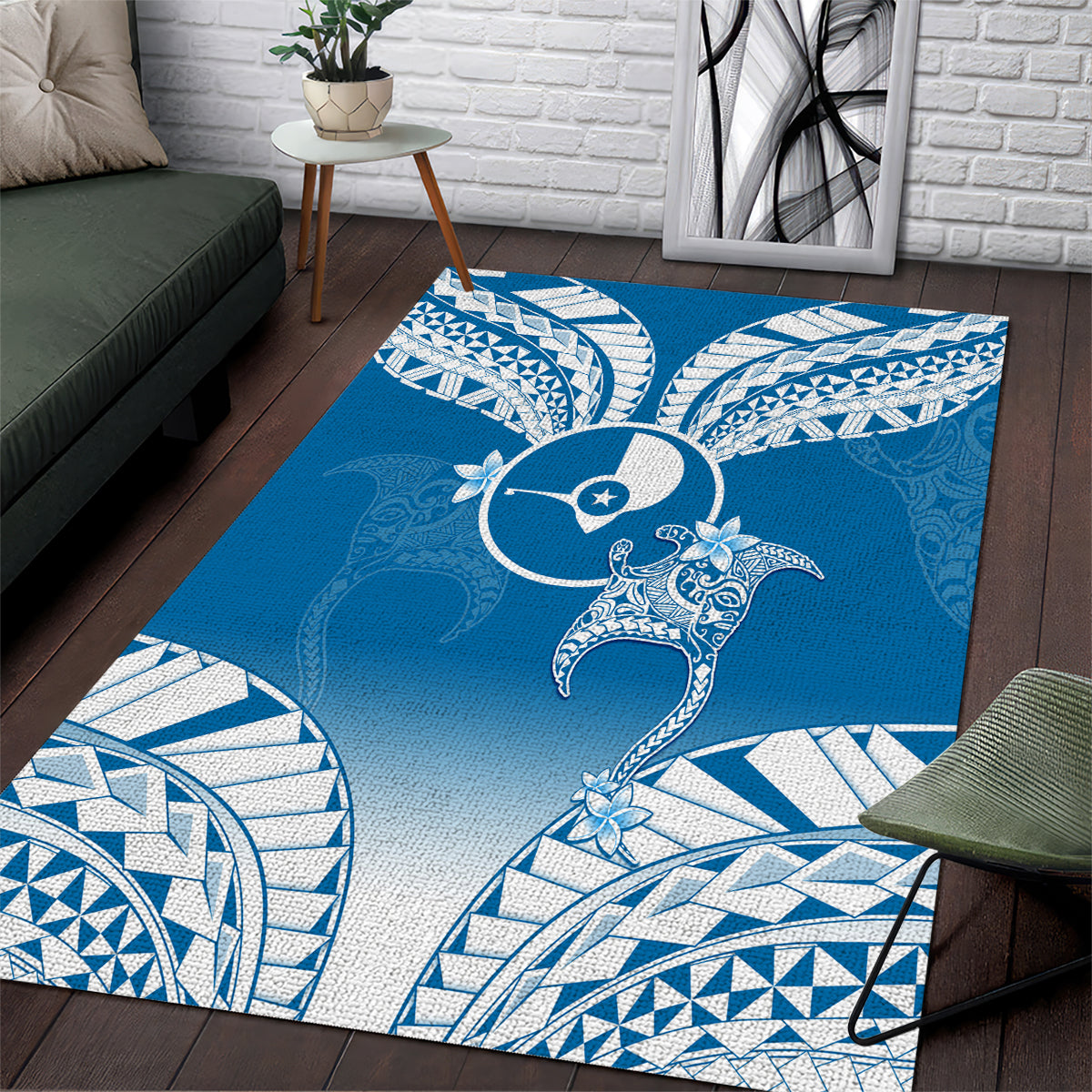 FSM Yap Constitution Day Area Rug Polynesian Batoids LT05 Blue - Polynesian Pride