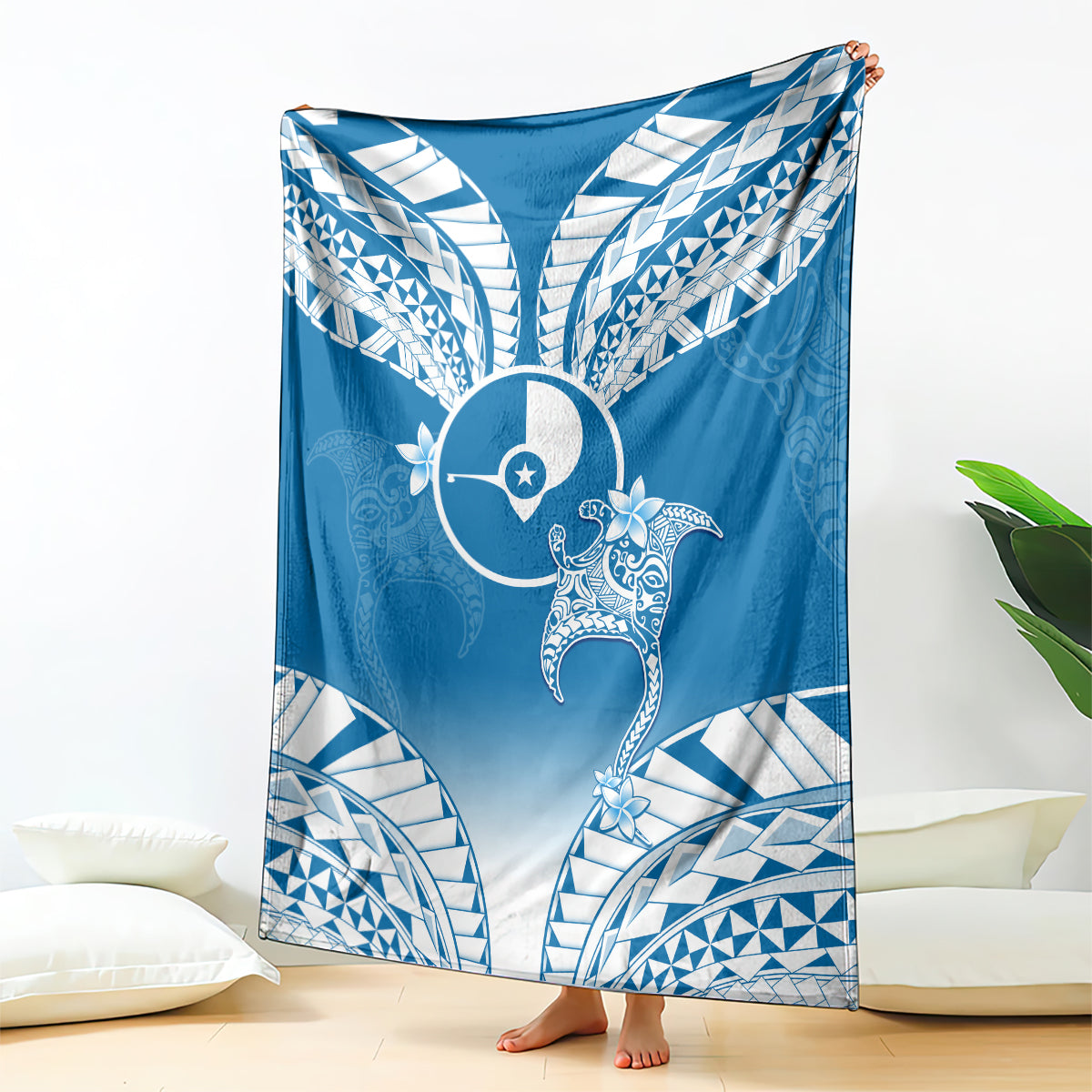 FSM Yap Constitution Day Blanket Polynesian Batoids LT05 Blue - Polynesian Pride