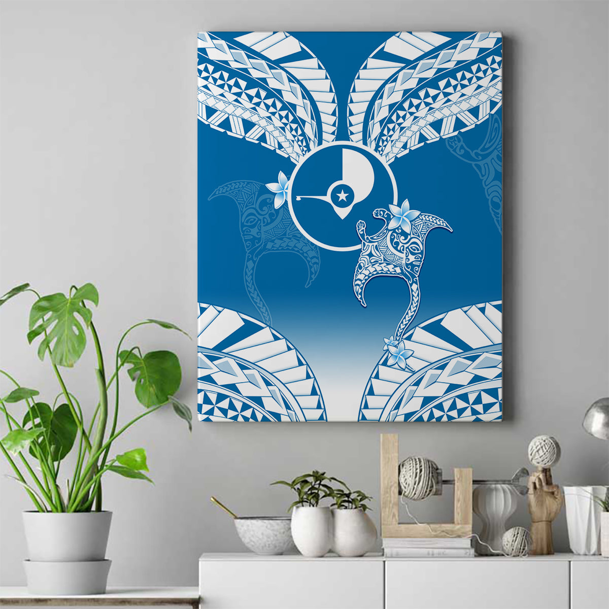 FSM Yap Constitution Day Canvas Wall Art Polynesian Batoids LT05 Blue - Polynesian Pride