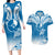 FSM Yap Constitution Day Couples Matching Long Sleeve Bodycon Dress and Hawaiian Shirt Polynesian Batoids LT05 Blue - Polynesian Pride