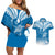 FSM Yap Constitution Day Couples Matching Off Shoulder Short Dress and Hawaiian Shirt Polynesian Batoids LT05 Blue - Polynesian Pride