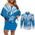 FSM Yap Constitution Day Couples Matching Off Shoulder Short Dress and Long Sleeve Button Shirt Polynesian Batoids LT05 Blue - Polynesian Pride