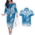 FSM Yap Constitution Day Couples Matching Off The Shoulder Long Sleeve Dress and Hawaiian Shirt Polynesian Batoids LT05 Blue - Polynesian Pride