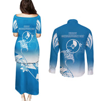 FSM Yap Constitution Day Couples Matching Puletasi Dress and Long Sleeve Button Shirt Polynesian Batoids LT05 - Polynesian Pride