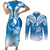 FSM Yap Constitution Day Couples Matching Short Sleeve Bodycon Dress and Long Sleeve Button Shirt Polynesian Batoids LT05 Blue - Polynesian Pride