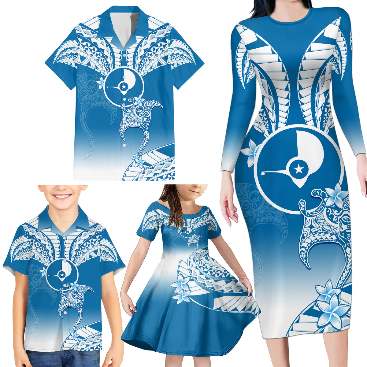 FSM Yap Constitution Day Family Matching Long Sleeve Bodycon Dress and Hawaiian Shirt Polynesian Batoids LT05 - Polynesian Pride