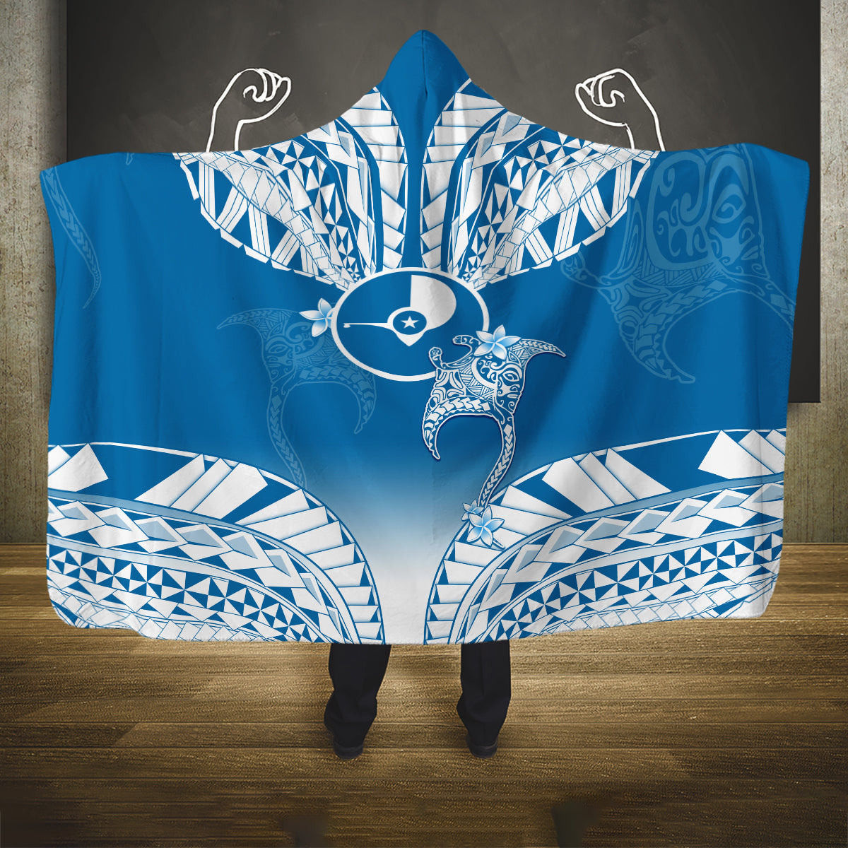 FSM Yap Constitution Day Hooded Blanket Polynesian Batoids LT05 One Size Blue - Polynesian Pride