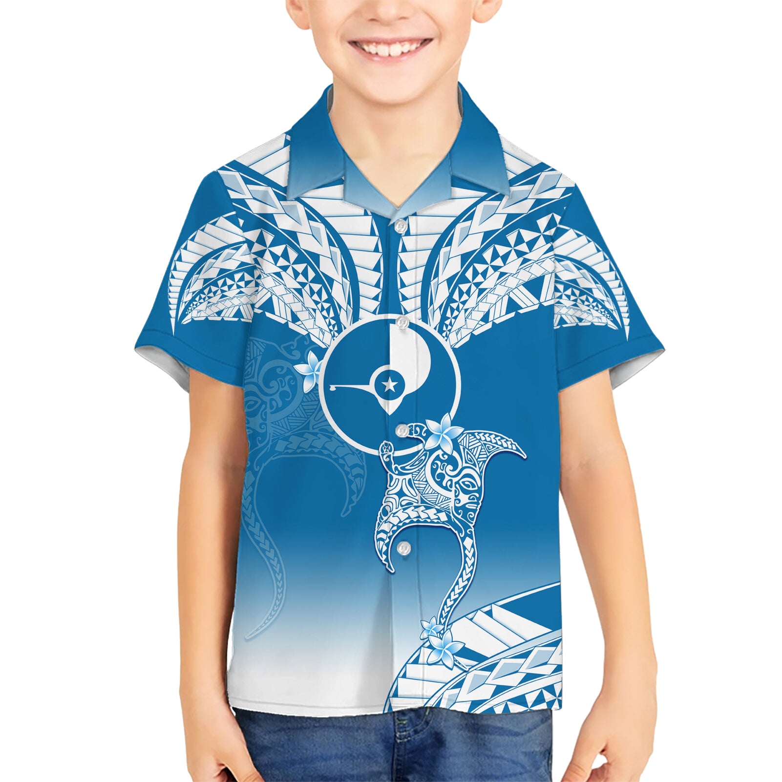 FSM Yap Constitution Day Kid Hawaiian Shirt Polynesian Batoids LT05 Kid Blue - Polynesian Pride