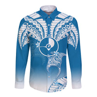 FSM Yap Constitution Day Long Sleeve Button Shirt Polynesian Batoids LT05 Unisex Blue - Polynesian Pride