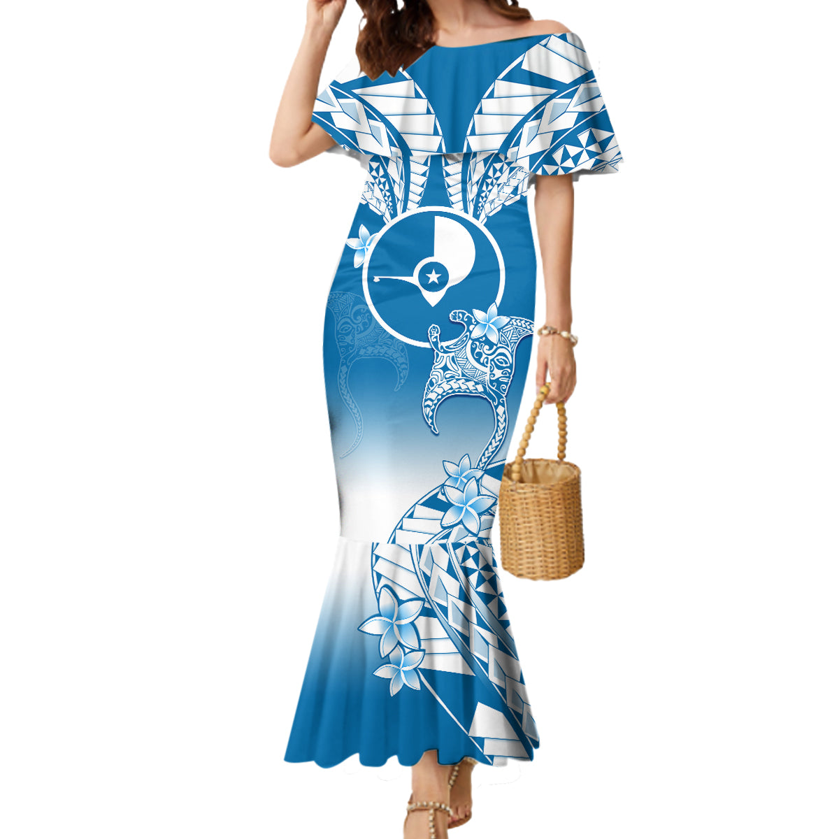 FSM Yap Constitution Day Mermaid Dress Polynesian Batoids LT05 Women Blue - Polynesian Pride