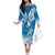 FSM Yap Constitution Day Off The Shoulder Long Sleeve Dress Polynesian Batoids LT05 Women Blue - Polynesian Pride