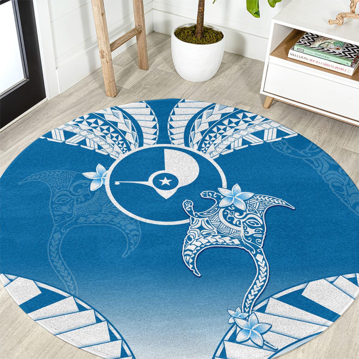 FSM Yap Constitution Day Round Carpet Polynesian Batoids LT05 Blue - Polynesian Pride