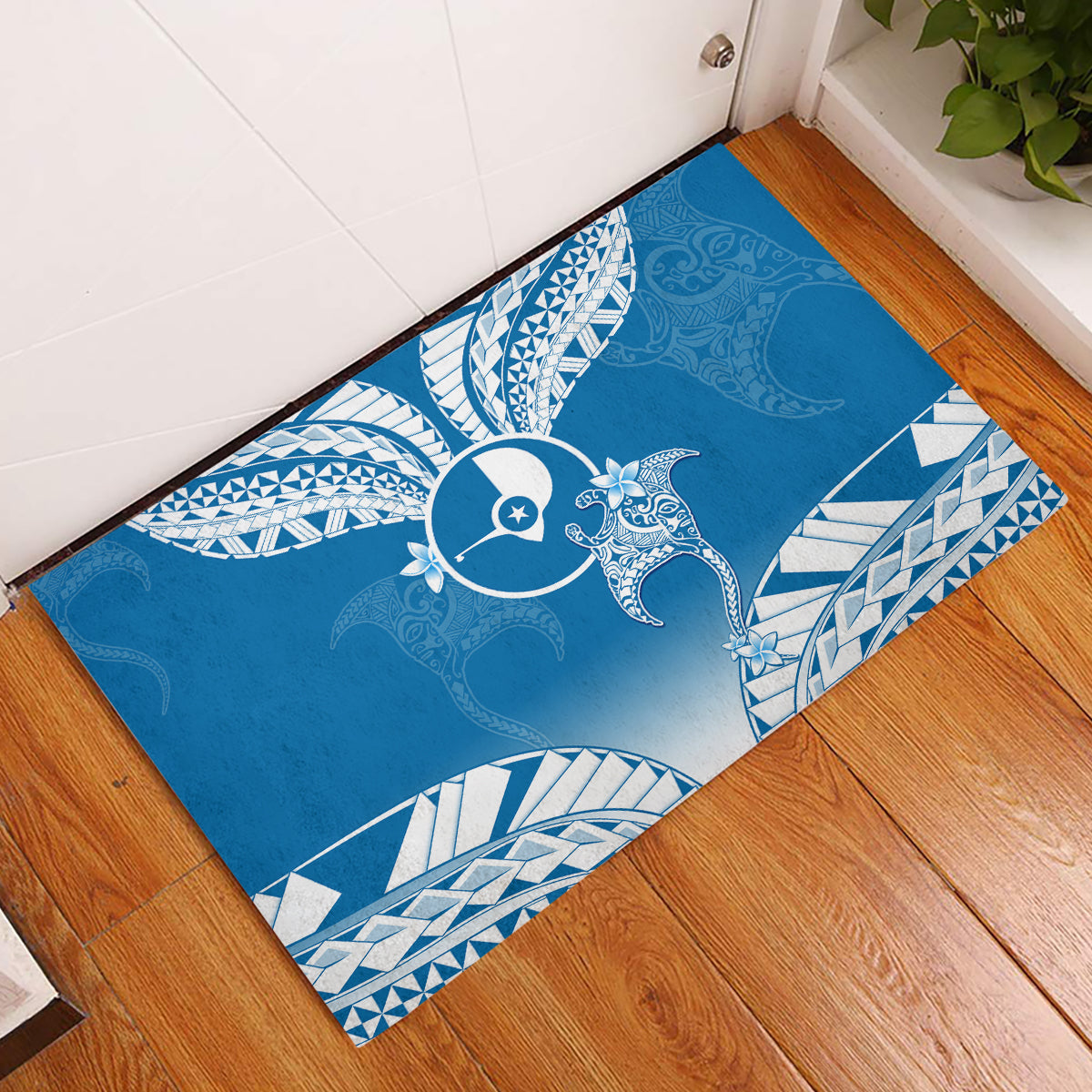 FSM Yap Constitution Day Rubber Doormat Polynesian Batoids LT05 Blue - Polynesian Pride