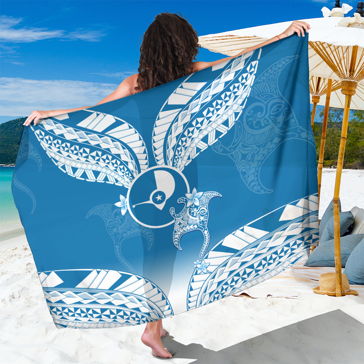 FSM Yap Constitution Day Sarong Polynesian Batoids LT05 One Size 44 x 66 inches Blue - Polynesian Pride