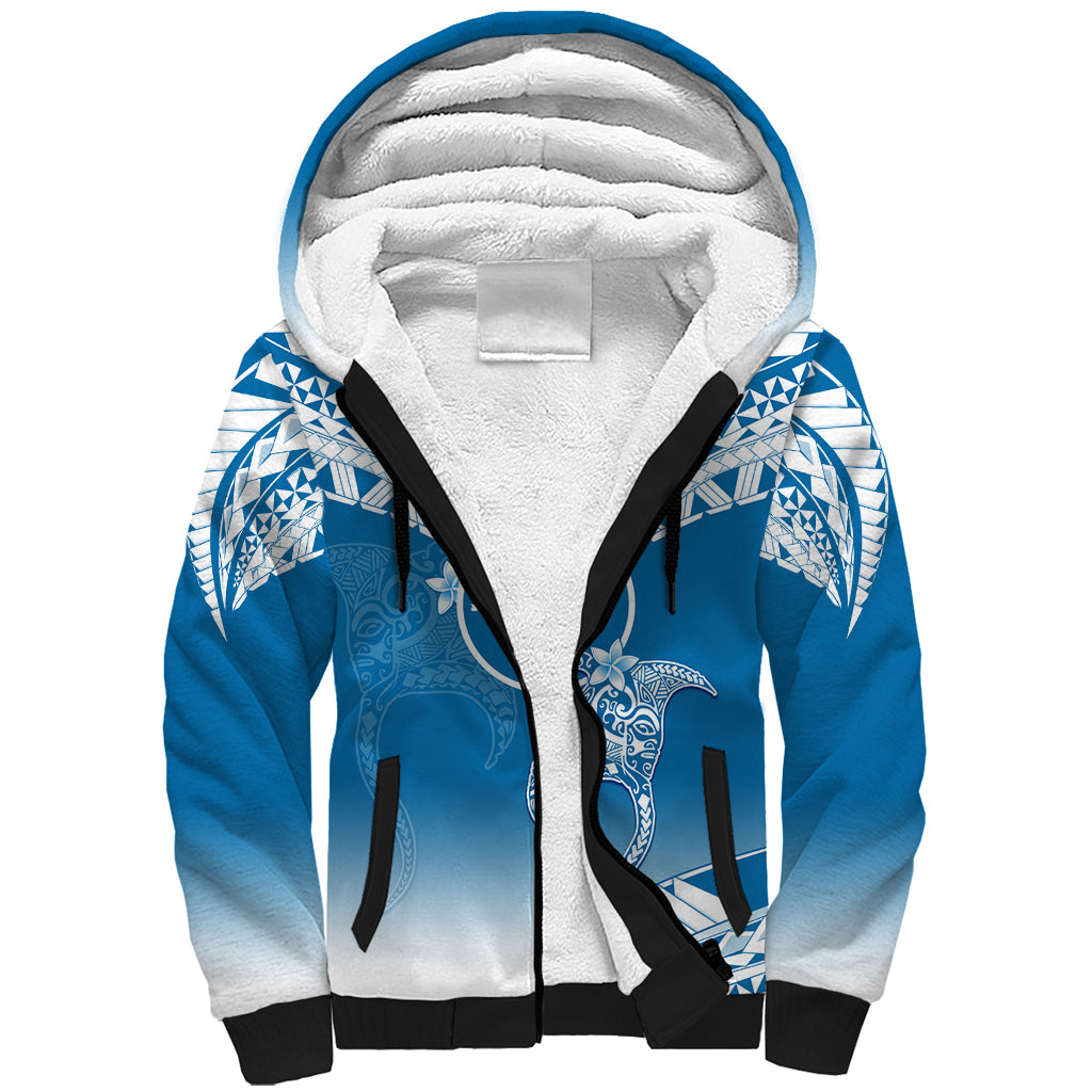 FSM Yap Constitution Day Sherpa Hoodie Polynesian Batoids LT05 Unisex Blue - Polynesian Pride