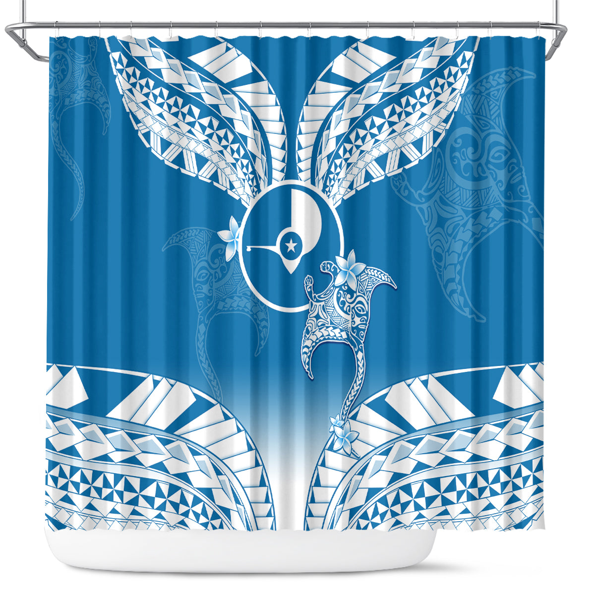 FSM Yap Constitution Day Shower Curtain Polynesian Batoids LT05 Blue - Polynesian Pride