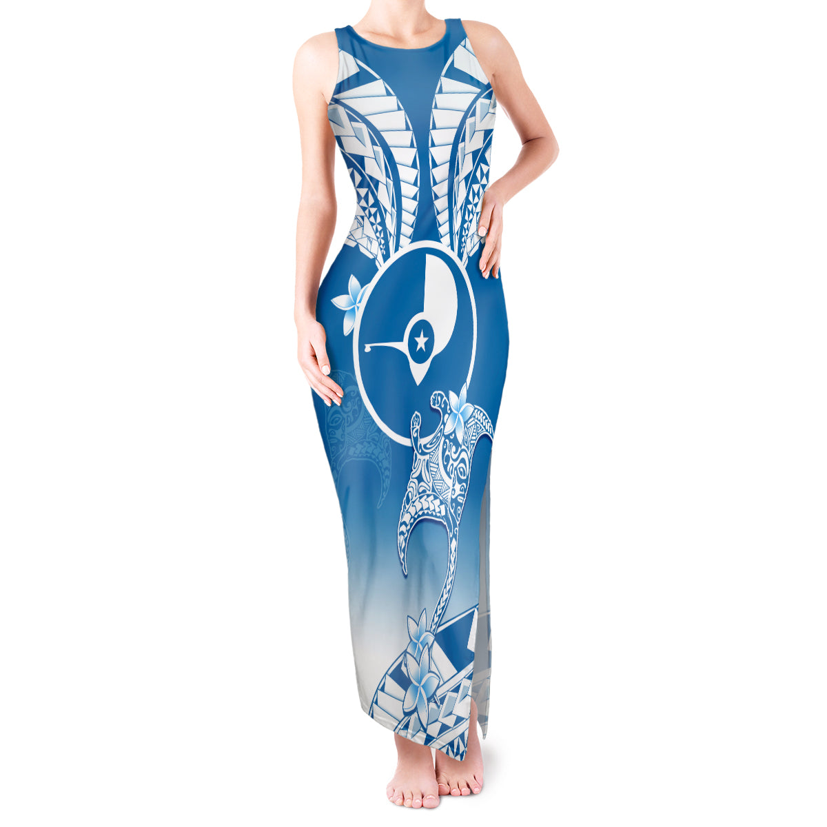 FSM Yap Constitution Day Tank Maxi Dress Polynesian Batoids LT05 Women Blue - Polynesian Pride