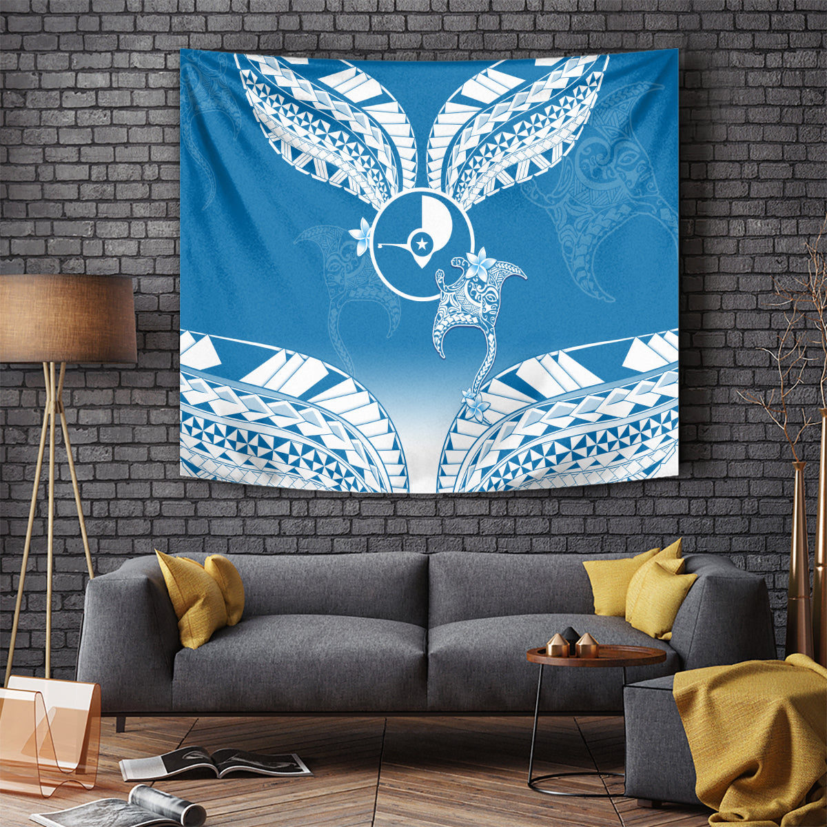 FSM Yap Constitution Day Tapestry Polynesian Batoids LT05 Blue - Polynesian Pride