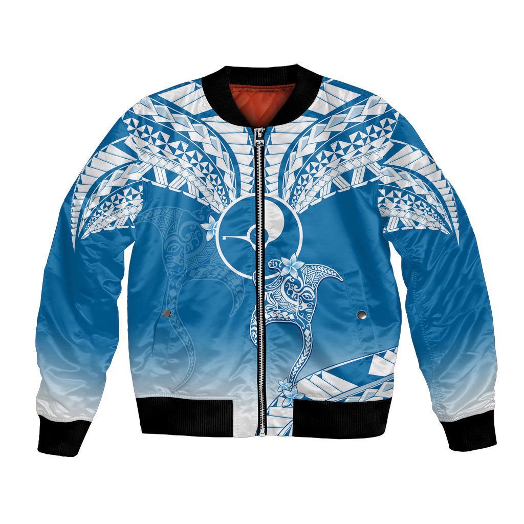 Personalised FSM Yap Constitution Day Bomber Jacket Polynesian Batoids LT05 Unisex Blue - Polynesian Pride