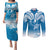 Personalised FSM Yap Constitution Day Couples Matching Puletasi Dress and Long Sleeve Button Shirt Polynesian Batoids LT05 Blue - Polynesian Pride