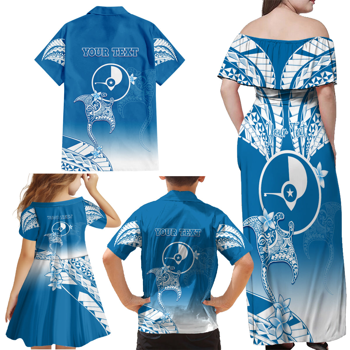 Personalised FSM Yap Constitution Day Family Matching Off Shoulder Maxi Dress and Hawaiian Shirt Polynesian Batoids LT05 - Polynesian Pride